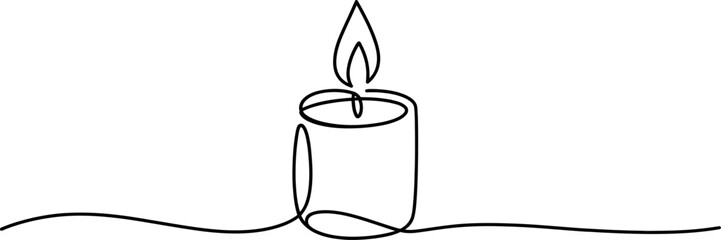 Single Line Drawing of a Burning Candle on White on white background