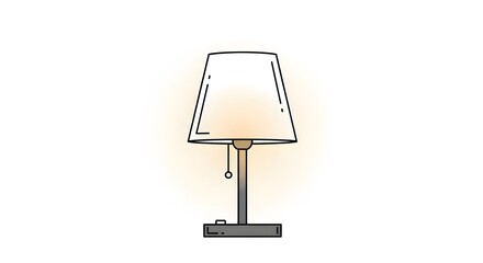 Illuminated Table Lamp with White Shade and Soft Yellow Light on White Background