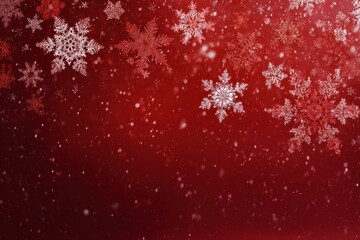 White snowflakes gently fall on a gradient red background, wintery mood. Perfect for holiday greeting cards, and elegant festive themed designs.