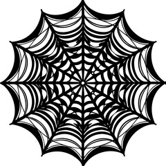 Black Silhouette of Intricate Spider Web with Transparent Background