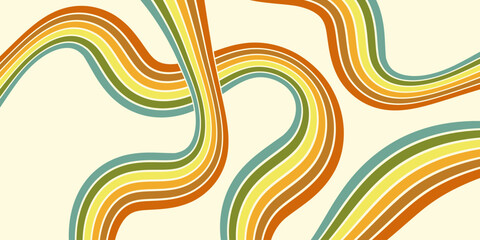 Retrofuturism poster design in trendy retro line style. Modern art poster retro vintage style 70s stripes background template lines shapes vector design.