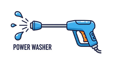 Vibrant Blue Pressure Washer Sprays Water on White Background