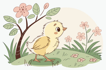 Delicate Spring Chick Illustration in Watercolor
