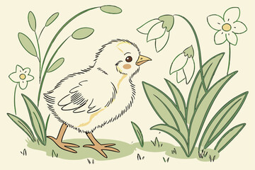 Delicate Spring Chick Illustration in Watercolor
