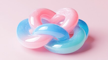 Intertwined abstract shapes in shades of pink and blue.