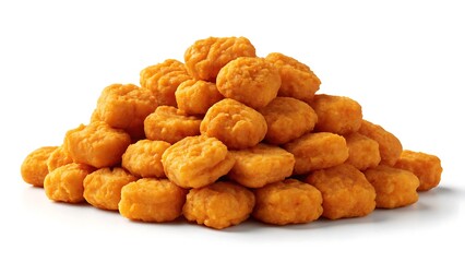 Fototapeta premium Chicken nuggets pile isolated on white background crispy fried nuggets fast food snack delicious golden brown
