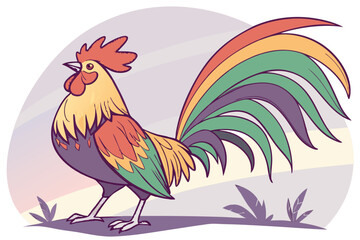 Rainbow-Toned Rooster Vector Art
