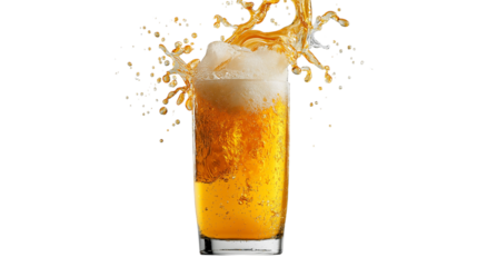 Overflowing Glass of Golden Drink with Bubbles and Foam