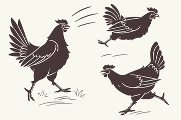 Chicken Silhouette Set in Dynamic Poses
