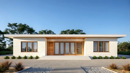 Modern single story house with large windows and a flat roof