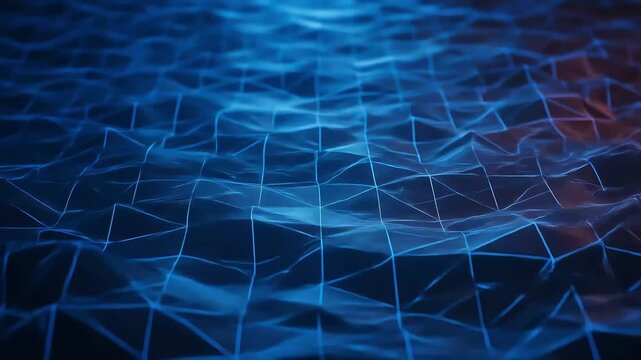 Abstract representation of flowing water with a triangular grid pattern in blue and red tones