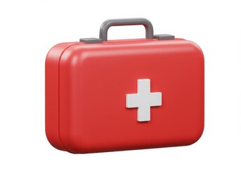 Fototapeta premium Red first aid kit with white cross symbol and handle