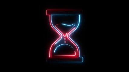 Glowing neon hourglass timer with red and blue light effects symbolizing time passing urgency and countdowns for - Powered by Adobe