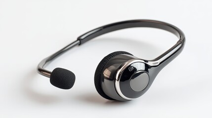 Close-up of a black over-the-ear headset, angled slightly, on a plain white background.