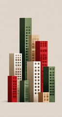 Obraz premium Abstract city skyline, blocky buildings in muted colors on a neutral background