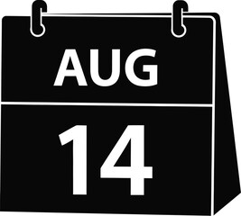 August fourteenth date on a calendar page in black and white.