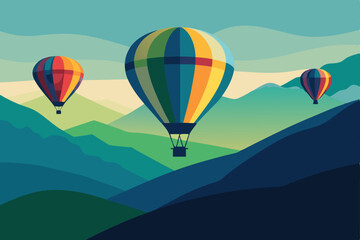 colorful hot air balloons floating over green  