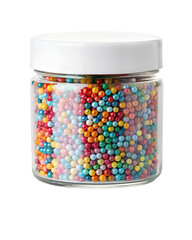 Glass jar filled with colorful candy sprinkles ready for decorating desserts and baking treats