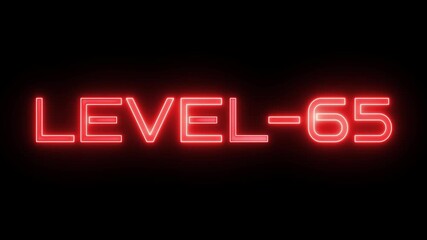 Neon Level 65 text animation. Game Level up sign. - Powered by Adobe