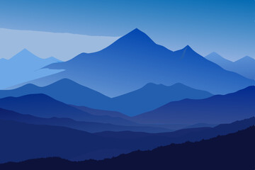 distant mountains fading into haze at blue hour  