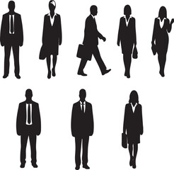 Silhouettes of business people in formal attire on white background