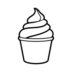 Line art cupcake with soft swirl frosting in outline style
