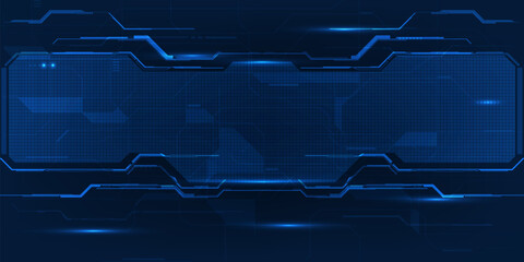 Futuristic blue digital screen display and technology background with digital hi tech element grid line and circuits.Digital innovation and technology concepts.Vector illustrations.	