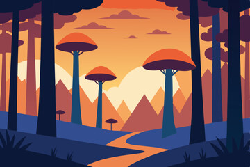 flat forest illustration with bold trunks and scat.svg