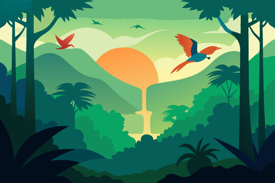 flat vector jungle scene with dense trees  - Powered by Adobe
