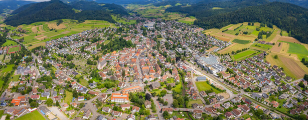 Aerial view around the old town in the city Zell on an sunny spring day	