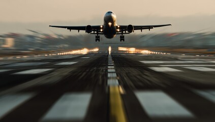 Naklejka premium A large passenger jet aircraft is taking off from an airport runway