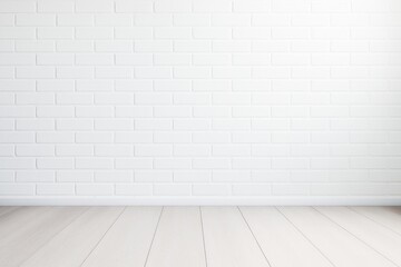 Minimalist empty interior with white brick wall and light wooden floor, ideal for mockup, branding or design presentation template background.
