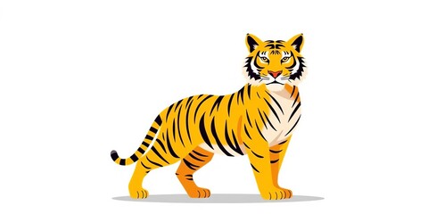 Fototapeta premium Flat illustration of a stylized yellow tiger on a minimalist background , predator, pattern