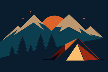 hand drawn mountain campsite with tents 
