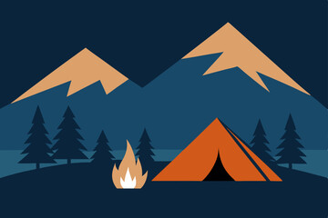 hand drawn mountain campsite with tents 
