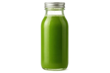 Glass bottle full of green detox juice, perfect for healthy lifestyle advertising, isolated on transparent background