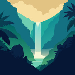 painted waterfall in a tropical jungle  