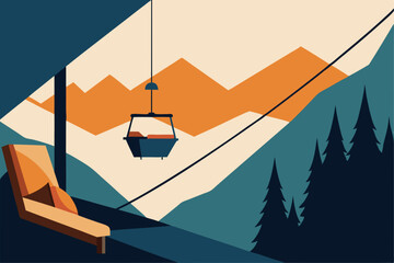 hanging gondola living room swaying above alpine 