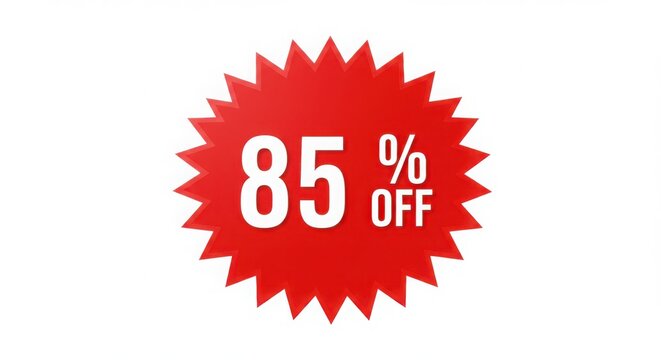 Bright red starburst badge announcing eighty five percent off sale