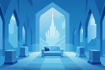 ice castle living room with crystalline walls  