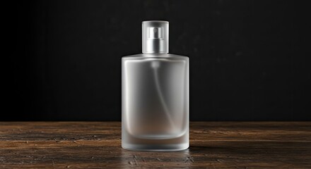 Minimalist perfume bottle on wooden surface