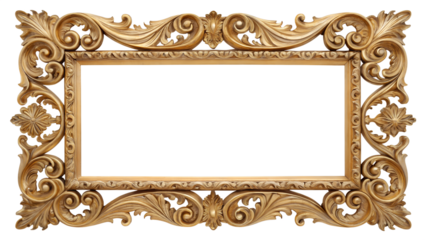 Ornate vintage picture frame with intricate carvings, designed for displaying artwork or photographs. Transparent background for easy integration.