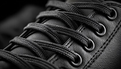 Close-up of black leather shoe laces (7)