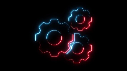 Glowing neon gears interlocking in abstract motion red and blue light lines on black background representing - Powered by Adobe