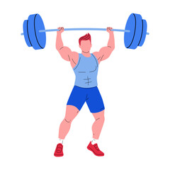 Obraz premium Flat vector illustration of a strong male weightlifter lifting a heavy barbell. Perfect for fitness, strength training, gym, and athletic-themed projects.