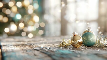 A beautiful arrangement of colorful ornaments with shimmering bokeh lights, capturing the essence of holiday cheer and festive spirit in a cozy setting.