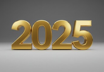 Shiny gold 3d numbers representing the year 2025