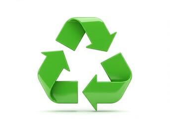 Obraz premium Shiny green three arrow recycling symbol on a white background