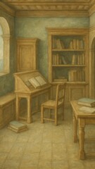 Fototapeta premium Vintage library with wooden furniture.