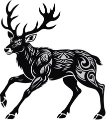 Elegant Black and White Tribal Deer Illustration